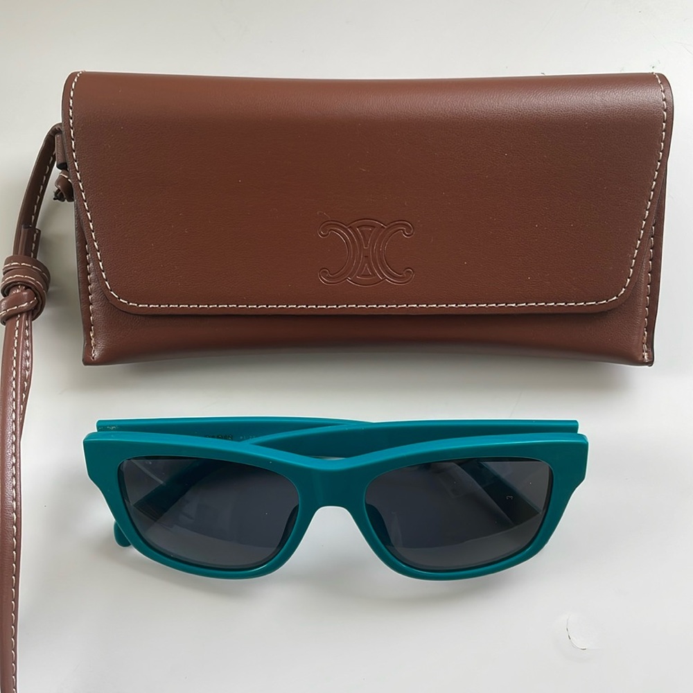 CELINE Monochroms 55mm Sunglasses in Acetate Shiny Turquoise/Smoke